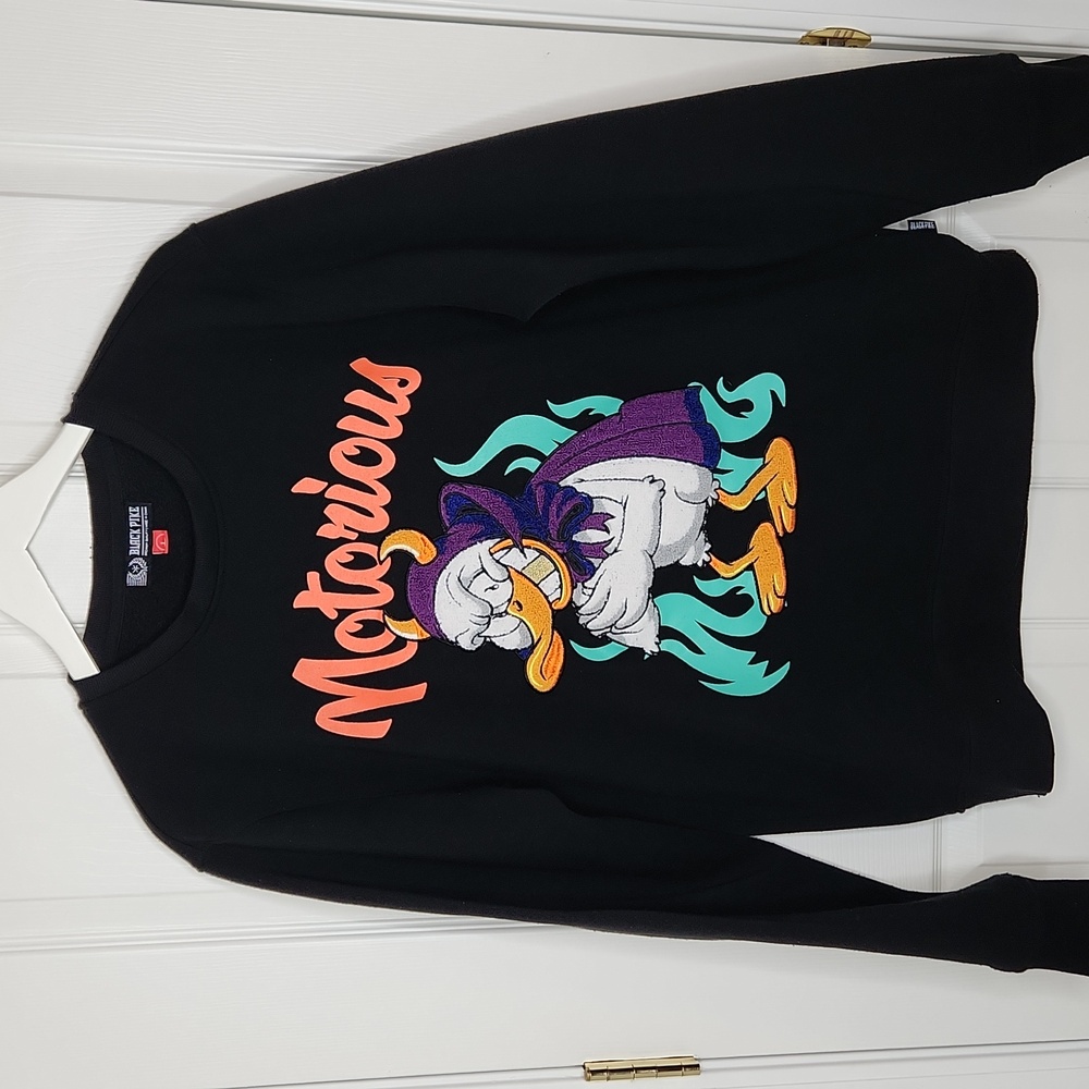 Men's Black Pike Notoriuos gold tooth evil duck crewneck sweatshirt size Large